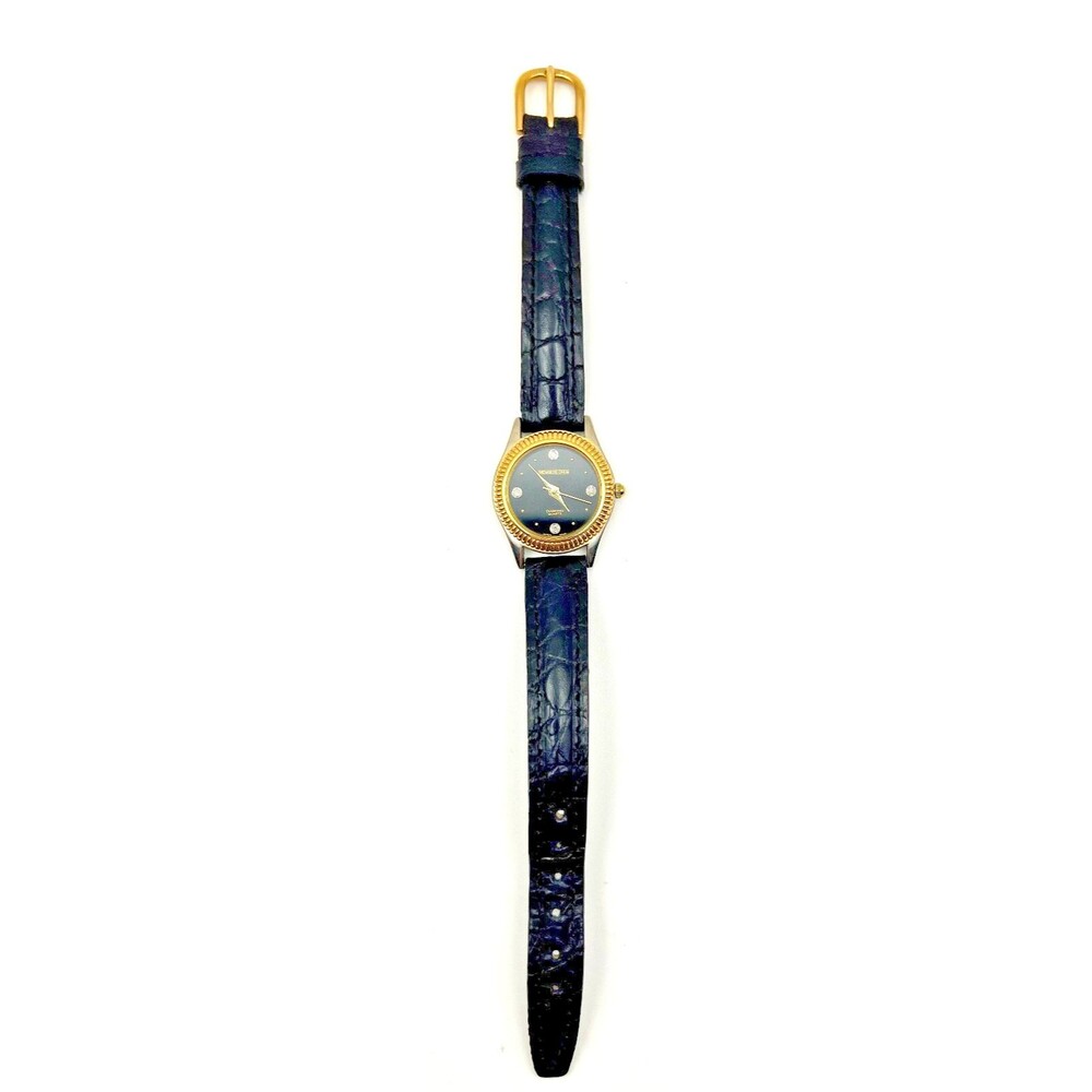 Members Only Watch Genuine Leather Vintage Gold Black Timepiece Chronograph